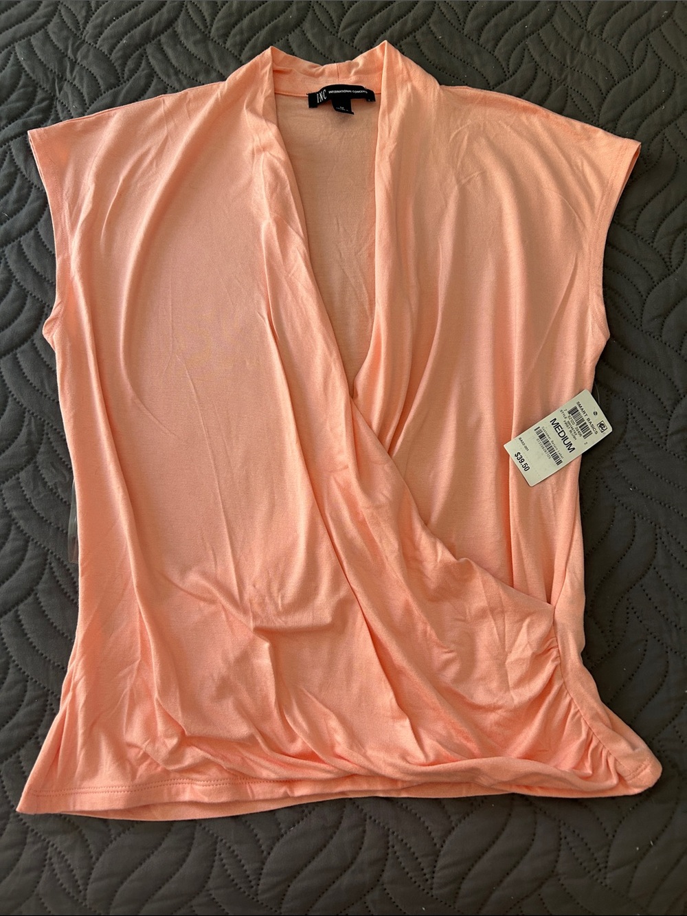 NWT -  🍑 INC Peach Faux Wrap Short Sleeve Top